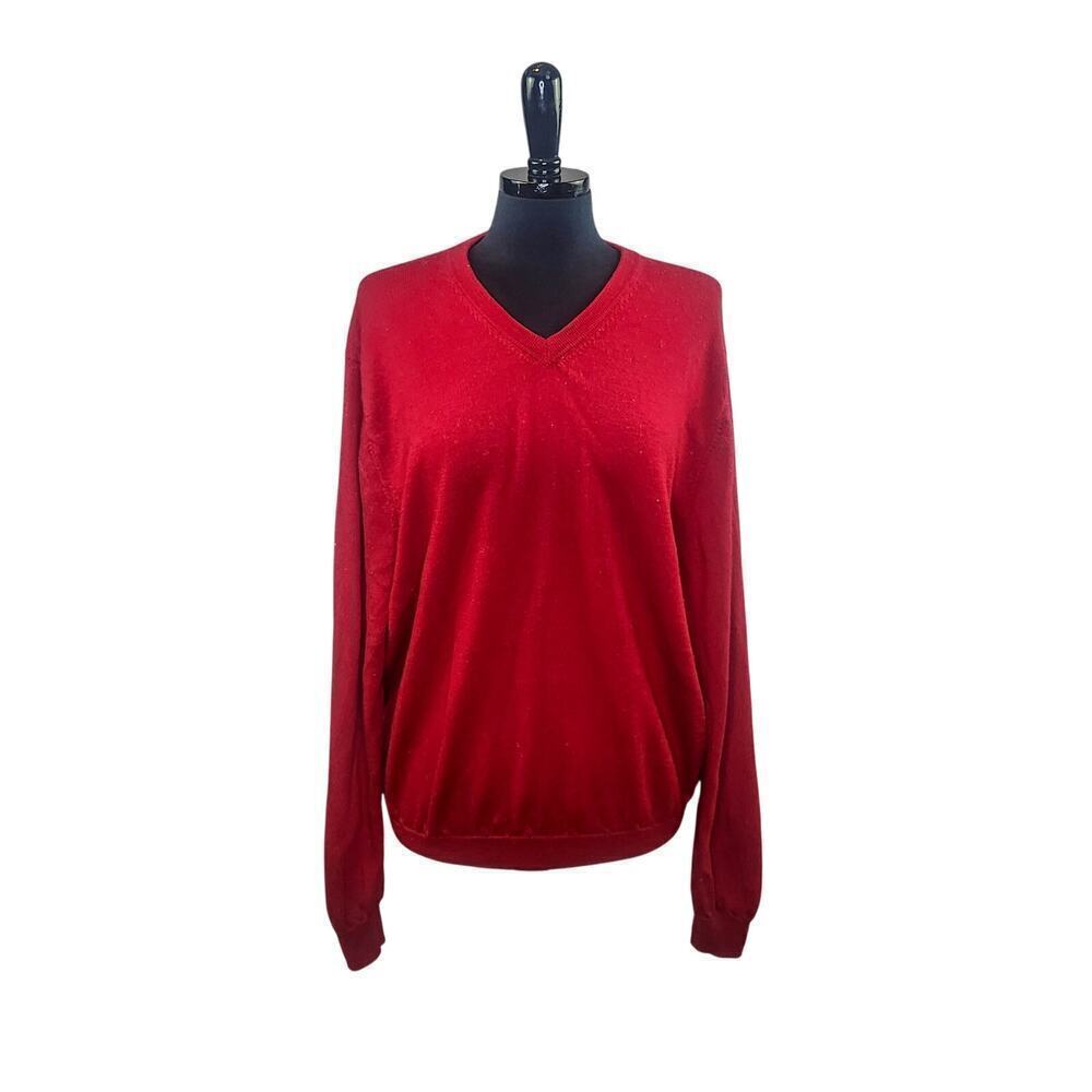 Jos. A. Bank Traveler Merino Wool Sweater V Neck Pullover Red XXL